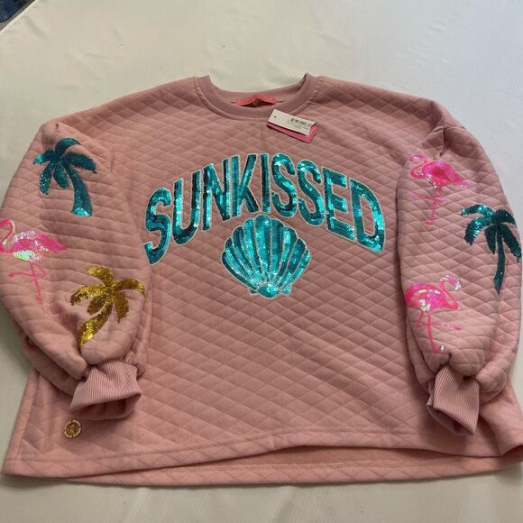 NWT Simply Southern Sunkissed Pink Sequin Crewneck Sweater Pullover Size Large - Picture 1 of 9